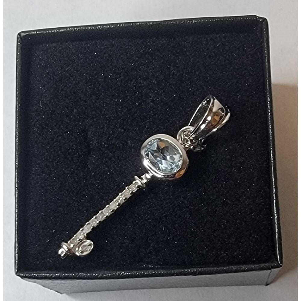 Sterling Silver Diamond & Swiss Topaz Necklace - Picture 2 of 10